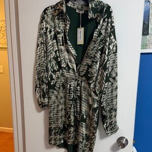 Ramy Brook Dark Green and Cream Dress